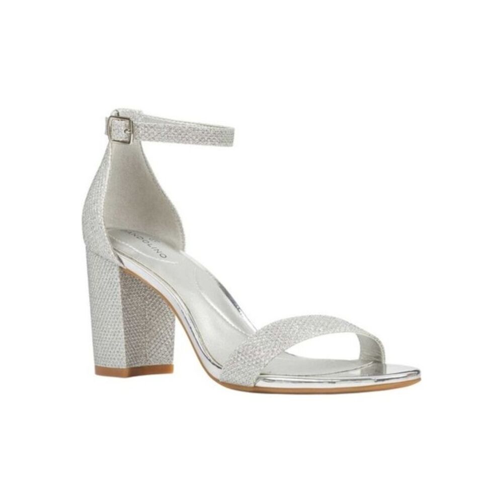 BANDOLINO Womens Silver Comfort Glitter Padded Armory Block Heel Sandals 5.5 M
